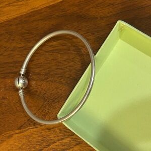 Pandora Moments Sterling Silver Bangle charm Bracelet round ball clasp 7”